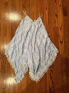 Light Blue & White Pom-Pom Swim Coverup